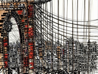 Peinture intitulée "Brooklyn Bridge II" par Maria Susarenko, Œuvre d'art originale, Encre