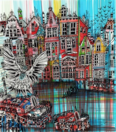 Desenho intitulada "Lost in Amsterdam" por Maria Susarenko, Obras de arte originais, Canetac de aerossol