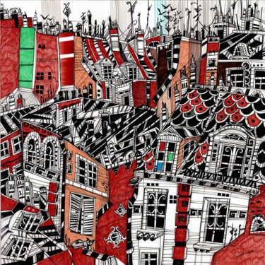"Red Roofs of Munich" başlıklı Resim Maria Susarenko tarafından, Orijinal sanat, Tükenmez kalem