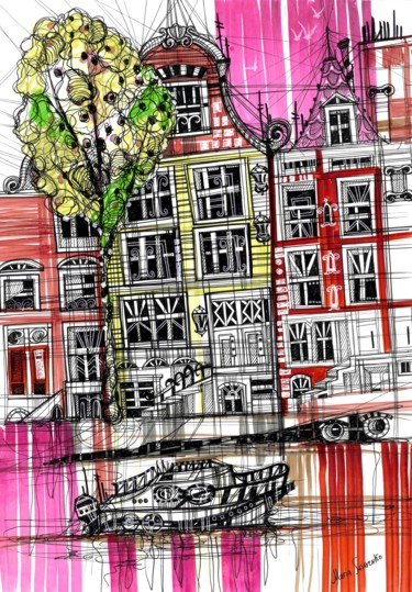 Drawing titled "Amsterdam" by Maria Susarenko, Original Artwork, Ballpoint pen