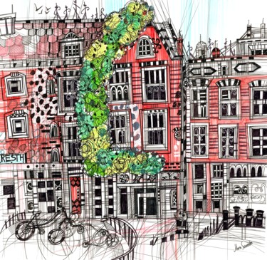 Zeichnungen mit dem Titel "Amsterdam Drawing" von Maria Susarenko, Original-Kunstwerk, Kugelschreiber