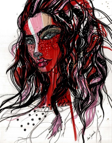 Dessin intitulée "Red Glitter" par Maria Susarenko, Œuvre d'art originale, Stylo à bille