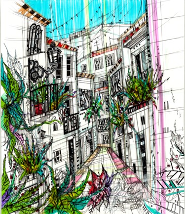 Drawing titled "Altea. Spain" by Maria Susarenko, Original Artwork, Ballpoint pen