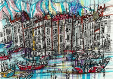 Dibujo titulada "Geneva. Red Boat" por Maria Susarenko, Obra de arte original, Rotulador