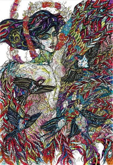 "Sirin. The Bird of…" başlıklı Tablo Maria Susarenko tarafından, Orijinal sanat, Tükenmez kalem
