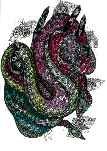 Disegno intitolato "Pink Snake" da Maria Susarenko, Opera d'arte originale, Penna gel