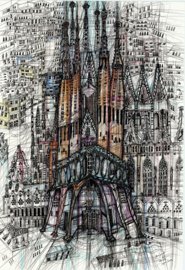 Drawing titled "Sagrada Familia" by Maria Susarenko, Original Artwork, Ballpoint pen