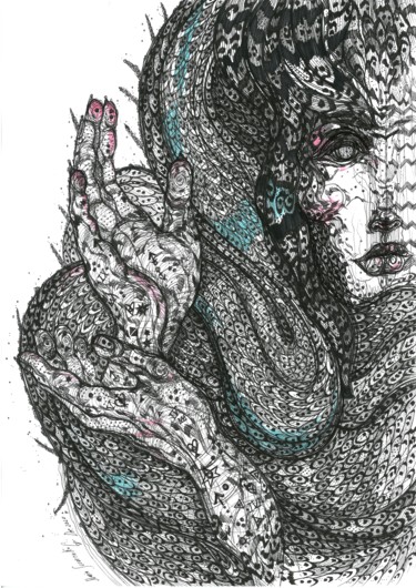 Рисунок под названием "Laura Palmer Hands" - Maria Susarenko, Подлинное произведение искусства, Шариковая ручка