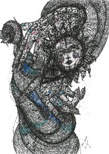 Drawing titled "Between Your Arms" by Maria Susarenko, Original Artwork, Ballpoint pen