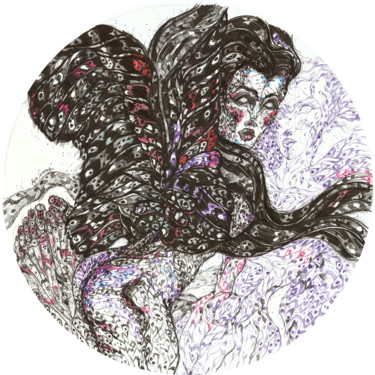 Zeichnungen mit dem Titel "Butterfly Girl" von Maria Susarenko, Original-Kunstwerk, Tinte