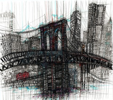 Disegno intitolato "Brooklyn Bridge. Ne…" da Maria Susarenko, Opera d'arte originale, Penna gel