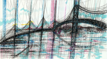 Drawing titled "Three Bridges" by Maria Susarenko, Original Artwork, Marker Mounted on Plexiglass