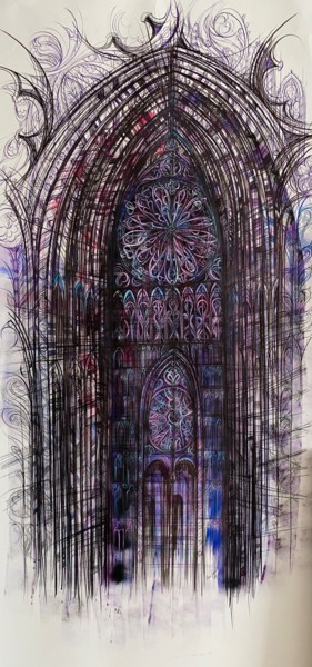 Painting titled "Gothic Cathedral" by Maria Susarenko, Original Artwork, Tempera