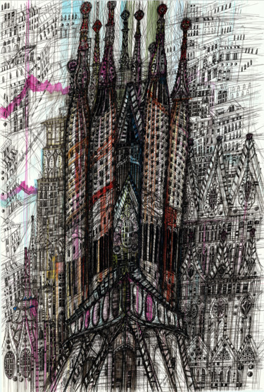图画 标题为“Sagrada Familia. Ba…” 由Maria Susarenko, 原创艺术品, 墨