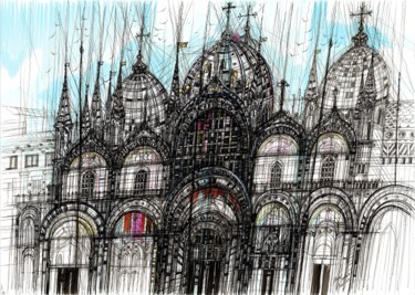 Zeichnungen mit dem Titel "Basilica di San Mar…" von Maria Susarenko, Original-Kunstwerk, Tinte