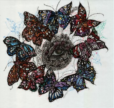 Drawing titled "Butterflies&Pearls" by Maria Susarenko, Original Artwork, Ink