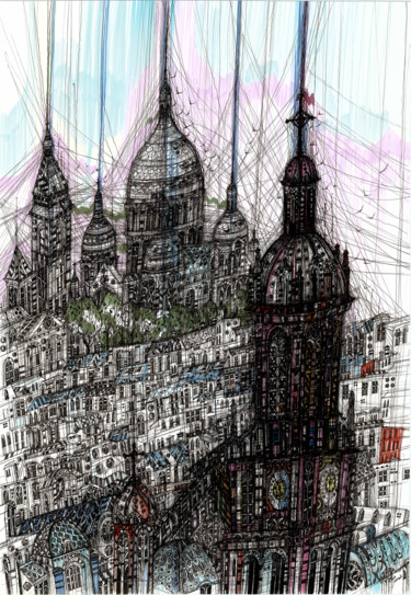 Desenho intitulada "Montmartre. Paris" por Maria Susarenko, Obras de arte originais, Marcador