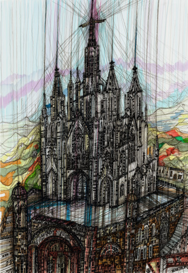 Desenho intitulada "Tibidabo. Spain" por Maria Susarenko, Obras de arte originais, Tinta