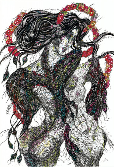 Painting titled "Sirin. The Bird of…" by Maria Susarenko, Original Artwork, Ballpoint pen