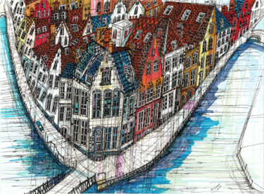 Dessin intitulée "Bruges. Belgium" par Maria Susarenko, Œuvre d'art originale, Encre