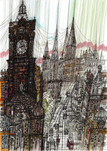 Desenho intitulada "Edinburgh. Princes…" por Maria Susarenko, Obras de arte originais, Canetac de aerossol