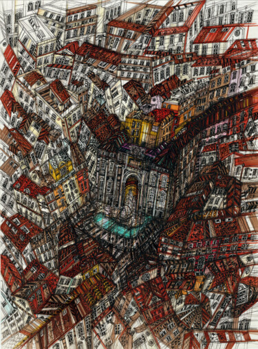 Рисунок под названием "Trevi Fountain" - Maria Susarenko, Подлинное произведение искусства, Гелевая ручка