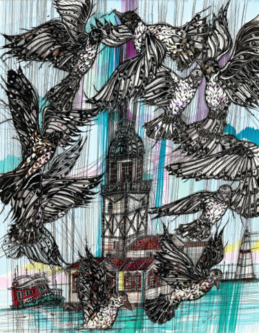 Tekening getiteld "The Maidens Tower" door Maria Susarenko, Origineel Kunstwerk, Balpen