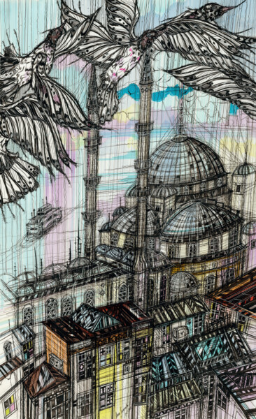 Disegno intitolato "Blue Mosque. Istanb…" da Maria Susarenko, Opera d'arte originale, Inchiostro