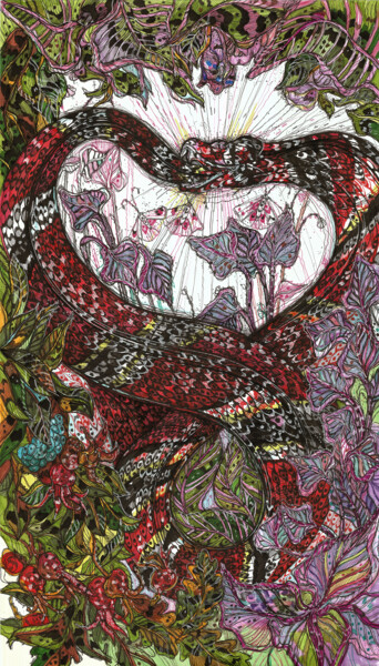 Dessin intitulée "Ouroboros" par Maria Susarenko, Œuvre d'art originale, Stylo à bille