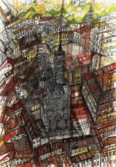 Pintura intitulada "Siena Cathedral" por Maria Susarenko, Obras de arte originais, Caneta de gel
