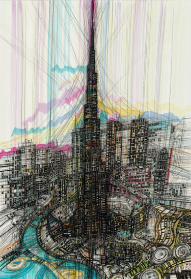 Dessin intitulée "Burj Khalifa. Dubai…" par Maria Susarenko, Œuvre d'art originale, Stylo gel