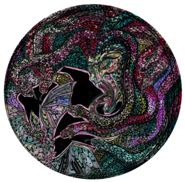 Dessin intitulée "Medusa Tondo" par Maria Susarenko, Œuvre d'art originale, Stylo gel