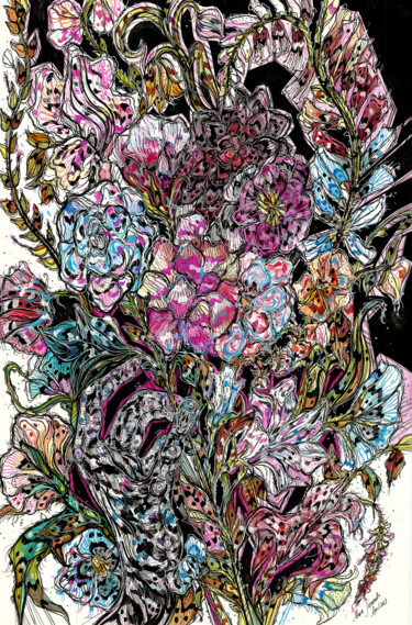 Tekening getiteld "Spring Flowers II" door Maria Susarenko, Origineel Kunstwerk, Inkt