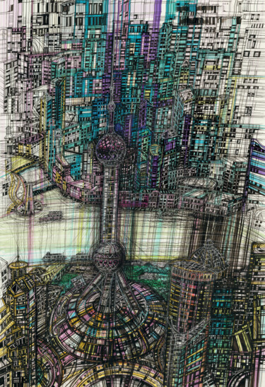 Рисунок под названием "Shanghai" - Maria Susarenko, Подлинное произведение искусства, Гелевая ручка