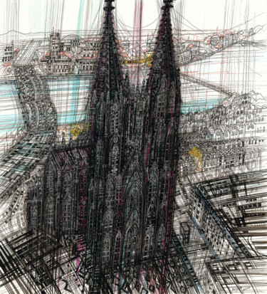 Disegno intitolato "Cologne Cathedral II" da Maria Susarenko, Opera d'arte originale, Pennarello