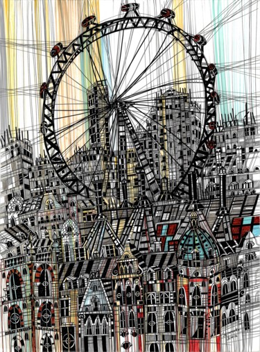 Dibujo titulada "London Eye II" por Maria Susarenko, Obra de arte original, Bolígrafo