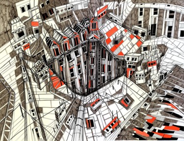 Roofs Drawing titled "Roofs" by Maria Susarenko, Original Art, Ballpoint pen