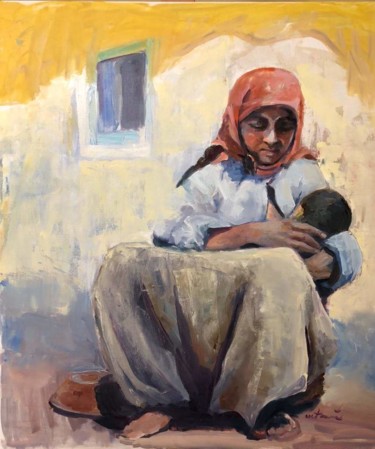 Картина под названием "Motherhood" - Maria Tava, Подлинное произведение искусства, Масло