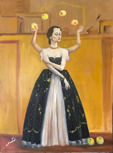 Painting titled "Juggling" by Maria Tava, Original Artwork, Oil
