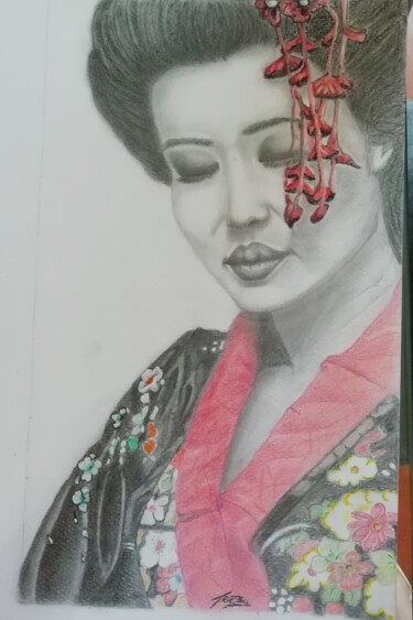 Dessin intitulée "love of a geisha" par Maria Teresa Napolitano, Œuvre d'art originale, Graphite