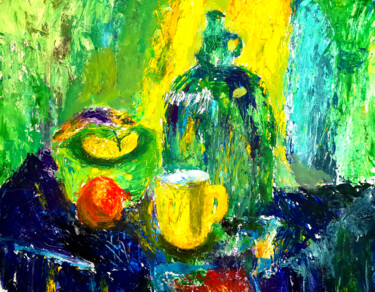 Malerei mit dem Titel "Натюрморт с зеленой…" von Maria Terskikh, Original-Kunstwerk, Gouache