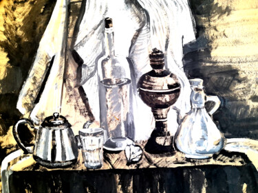 Painting titled "Still life with tea…" by Maria Terskikh, Original Artwork, Gouache