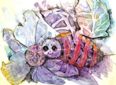 Malerei mit dem Titel "A fabulous bee on a…" von Maria Terskikh, Original-Kunstwerk, Aquarell