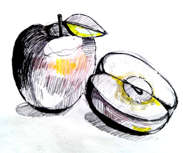 Peinture intitulée "Fruit apple sliced…" par Maria Terskikh, Œuvre d'art originale, Stylo gel