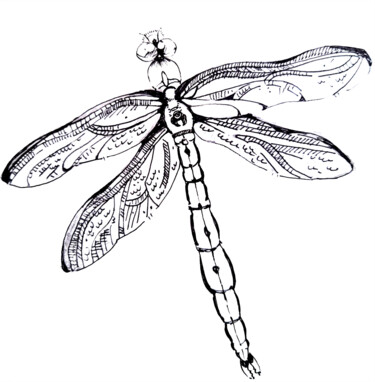 Painting titled "Insect dragonfly bl…" by Maria Terskikh, Original Artwork, Gel pen