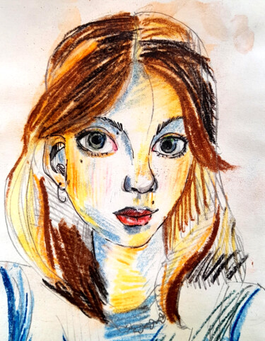 Pittura intitolato "Portrait of a girl…" da Maria Terskikh, Opera d'arte originale, Pastello