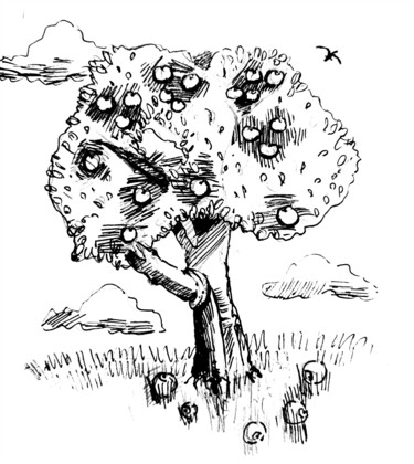 "Apple tree with app…" başlıklı Tablo Maria Terskikh tarafından, Orijinal sanat, Jel kalem