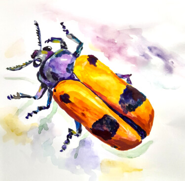 Pintura intitulada "insect, beetle, wat…" por Maria Terskikh, Obras de arte originais, Aquarela