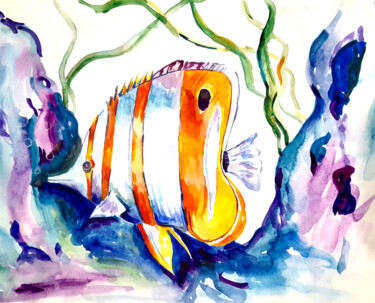 Painting titled "fish, fish, underwa…" by Maria Terskikh, Original Artwork, Watercolor