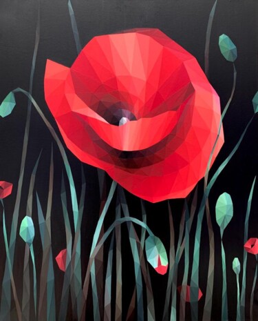 Painting titled "HANDSOME POPPY" by Maria Tuzhilkina, Original Artwork, Acrylic Mounted on Wood Stretcher frame
